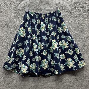Lawrys‎ Farm Women's Large Blue Floral A-Line Skirt Lined Summer Flowy Fun